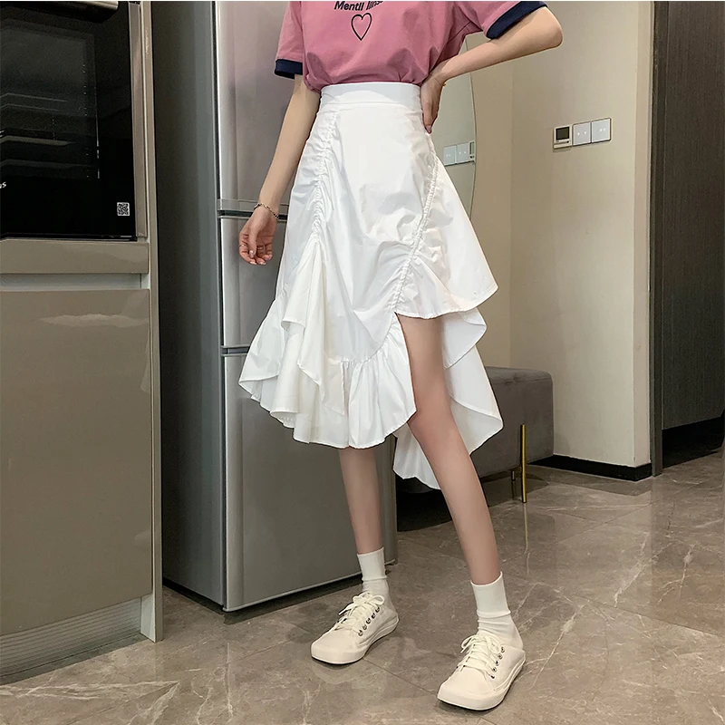 

Skirt Harajuku Skirts Womens 2021 Petticoat Casual Women's Clothes Korean Fashion Summer Woman Skirt Solid Ruffles
