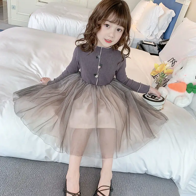 

Spring Infant Baby Girls Princess Party Tulle Tutu Dress Long Sleeve Floral Embroideried Dresses Kids Cotton Dress Clothing