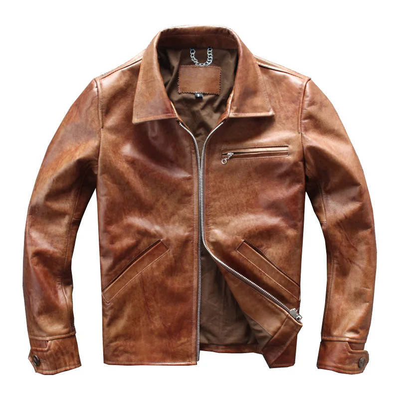 

Motorcycle Jacket Men Leather motorbike jacket Moto Jacket Windproof Motorbike Clothing Oil wax first layer cowhide Retro jacket