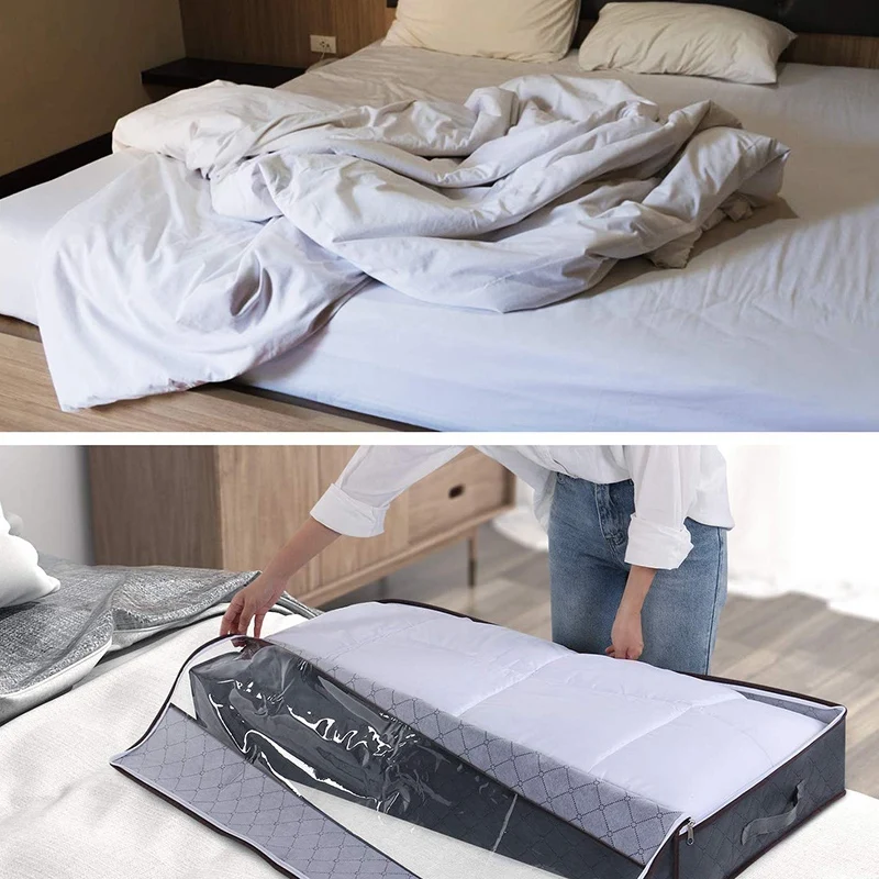 

AFBC Underbed Storage Bag with Reinforced Handle Upgrade Fabric for Comforters, Blankets, Bedding, Breathable Foldable Organizer