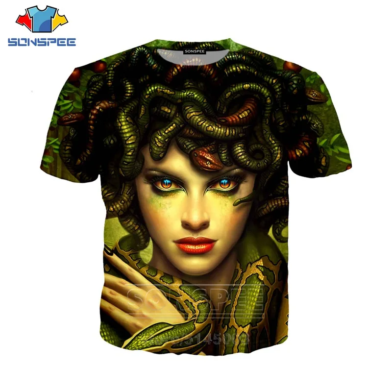 Футболка Medusa Girl Snake для мужчин и женщин Повседневная летняя толстовка с 3D принтом