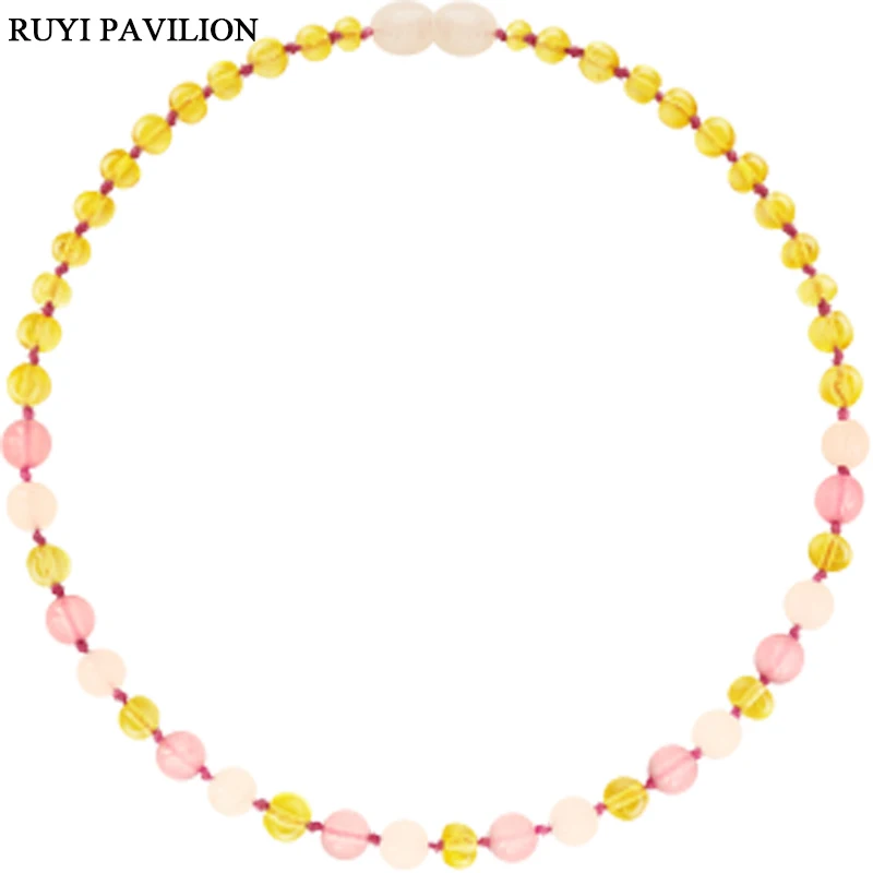 

RUYI PAVILION Natural Baltic Amber Necklace For Baby Handmade Polished Amber Beads Fine Jewler Multicolor 32-37cm