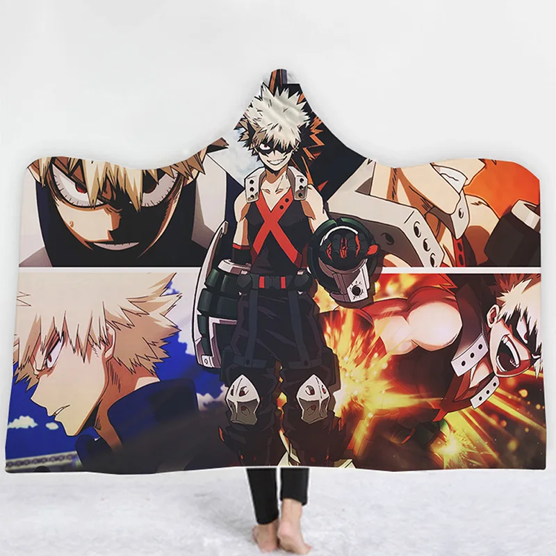 

My Hero Academia character pattern Hooded Blanket Adult colorful child Sherpa Fleece Wearable Blanket Microfiber Bedding style-4