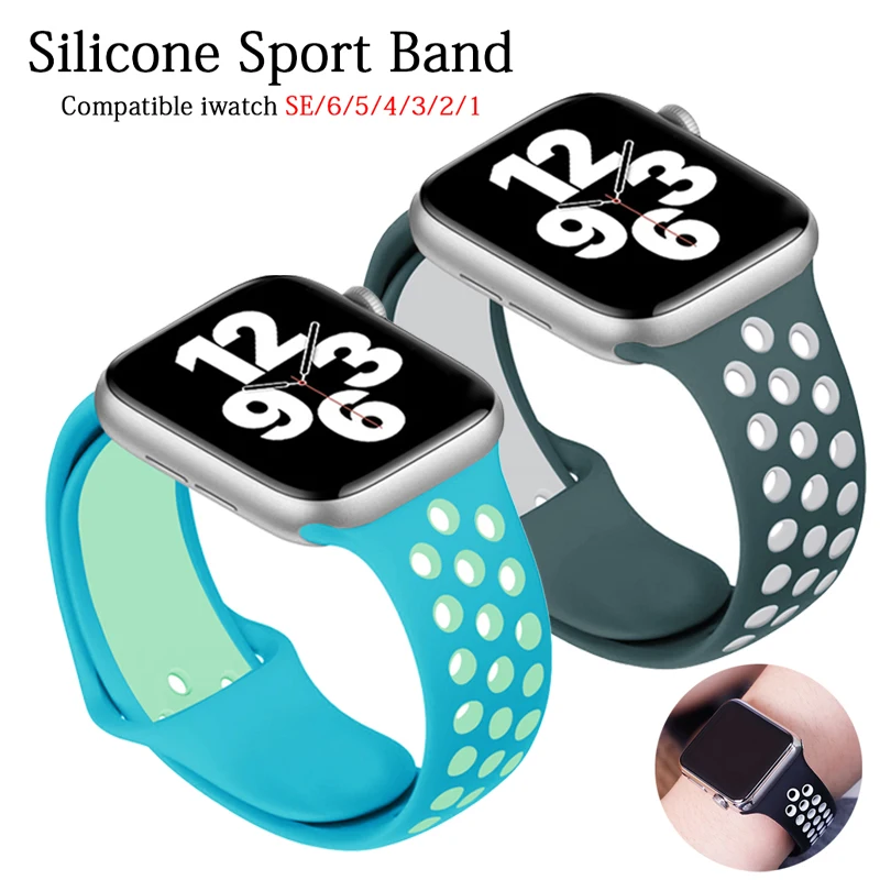 Силиконовый ремешок для Apple Watch band 44 мм 40 iWatch 38 42 браслет смарт-часов 6 SE 5 4 3