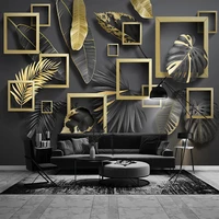 custom self adhesive wallpaper modern simple geometry golden leaves tropical plants murals living room bedroom luxury home decor
