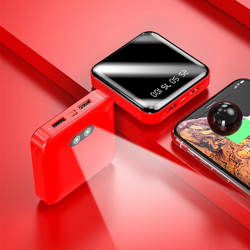 

Mirror Mini Power Bank 50000mAh Digital Pocket Portable Charger with Digital Display 2USB Fast Charger for External Battery