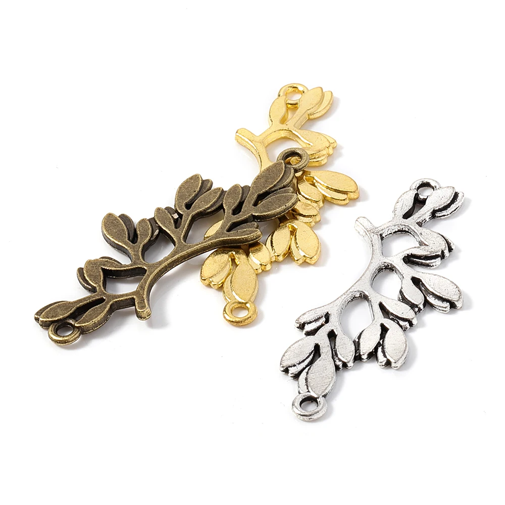

20pcs 38x16mm Branchs Connectors Metal Leaf Flower charms for jewelry making Diy Necklace Bracelet Charms Jewelry Findings DIY
