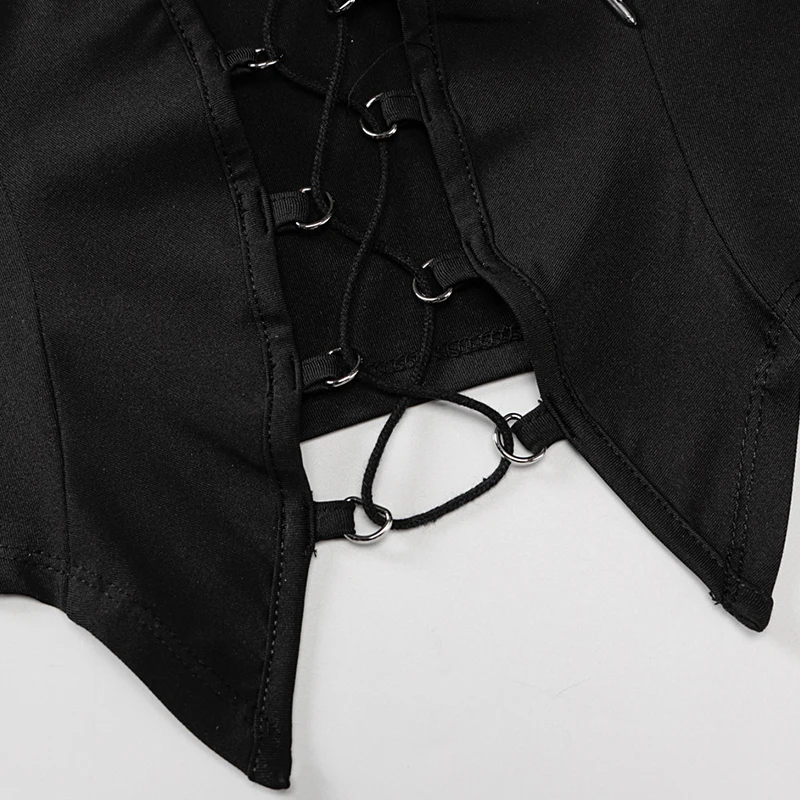 

Plugalong Long Sleeve T Shirts For Women Female Bodycon Criss Cross Tie Up Sexy Crop Tops Cothic Black Cropped Streetwear Club