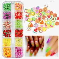 100setlot diy nail decoration imitation fruit slice love flower soft clay drop glue material phototherapy nail art ha2255