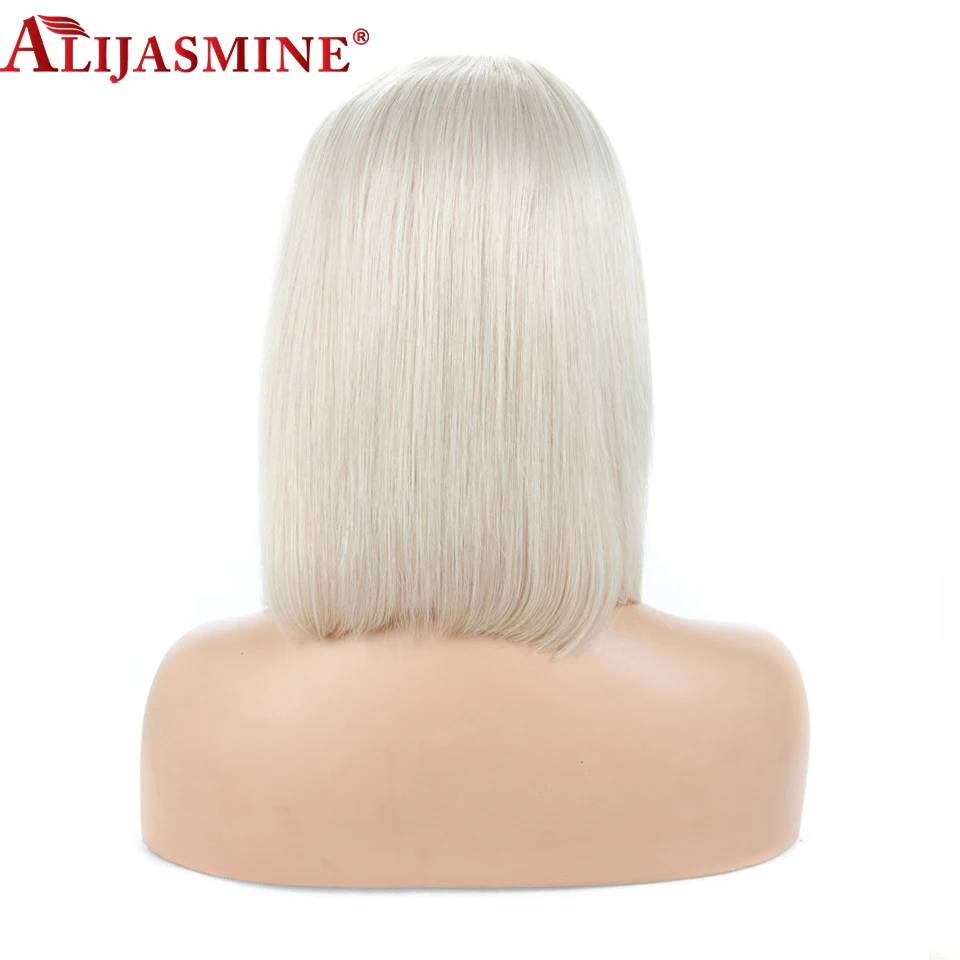Перуанские Волосы Remy #60 платина блонд короткие волосы 13x4 человеческие парики для