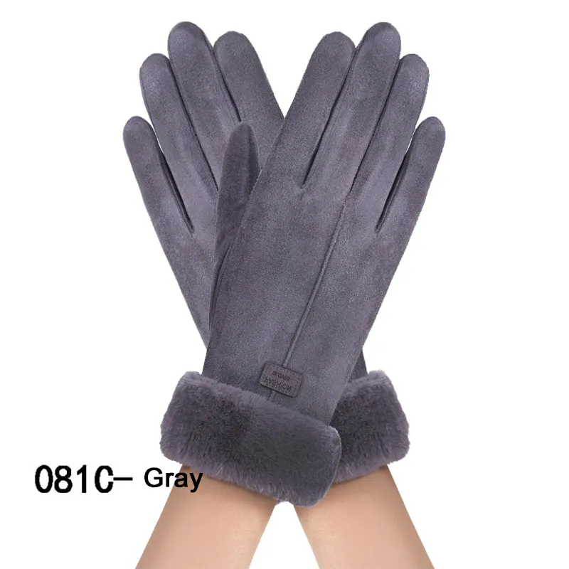 New Winter Female Lace Warm Cashmere Three Ribs Cute Mittens Double Thick Plush Wrist Women Touch Screen Driving Gloves