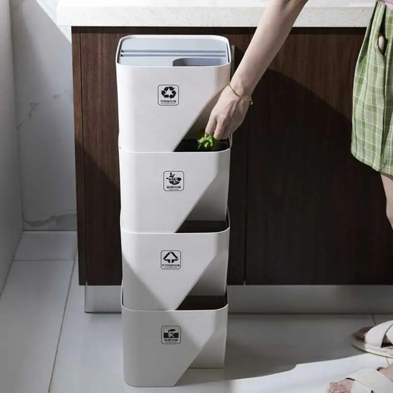 

Household superimposed sorting trash can plastic wet and dry creative kitchen storage bucket large capacity paper keg YHJ121708