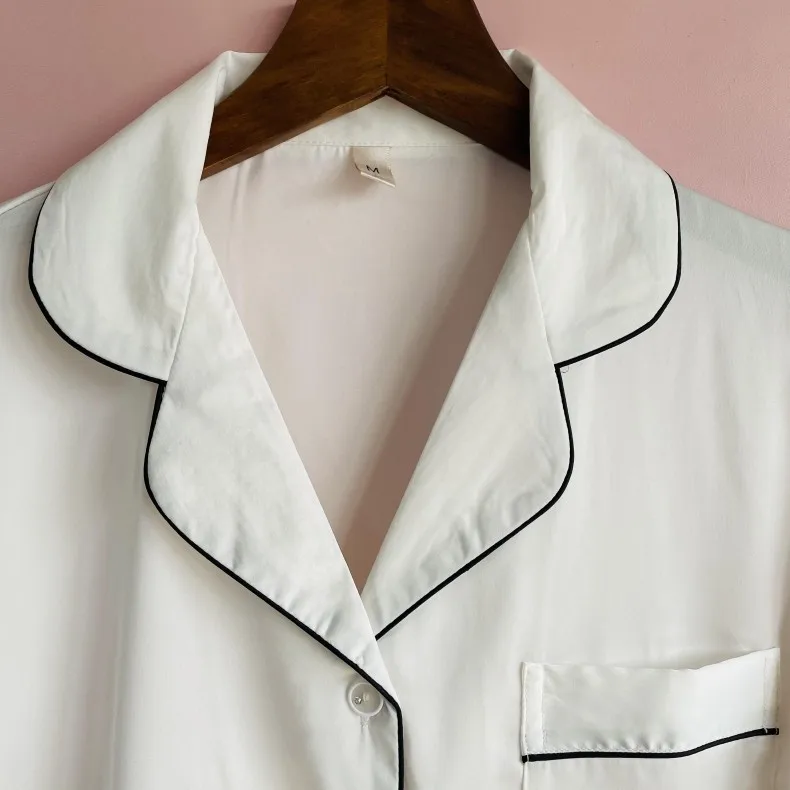 Женский Пижамный костюм из искусственного шелка белая рубашка с кружевной