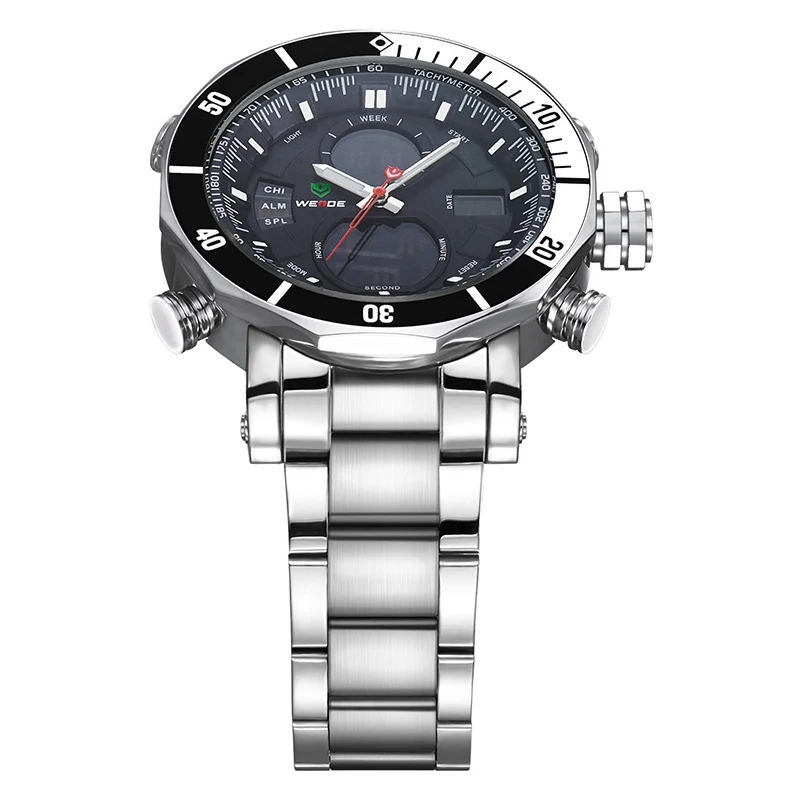 WEIDE мужские спортивные кварцевые часы с цифровым календарем из нержавеющей стали