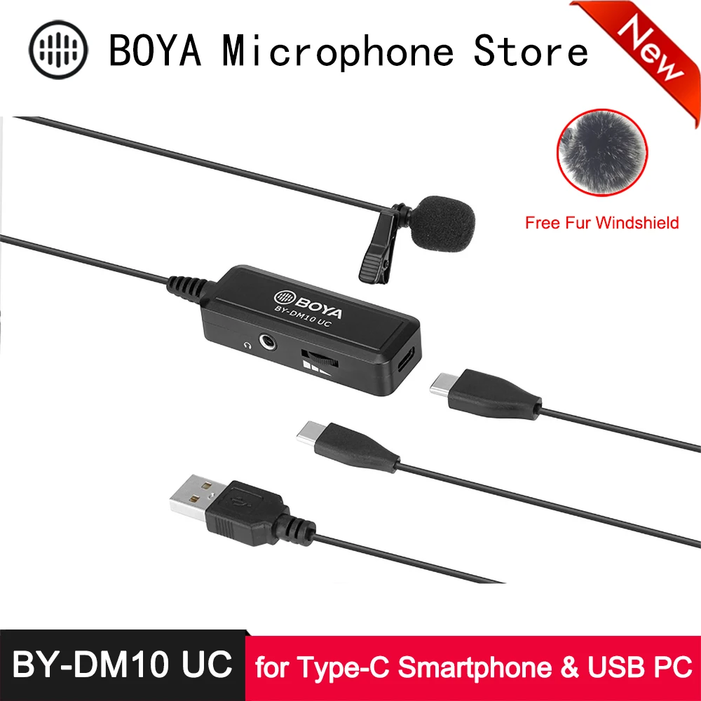 

BOYA BY-DM10 UC Lavalier Microphone Omnidirectional Lapel Clip-on Video Mic for Type-C Smartphone Tablet USB Computer Laptop PC
