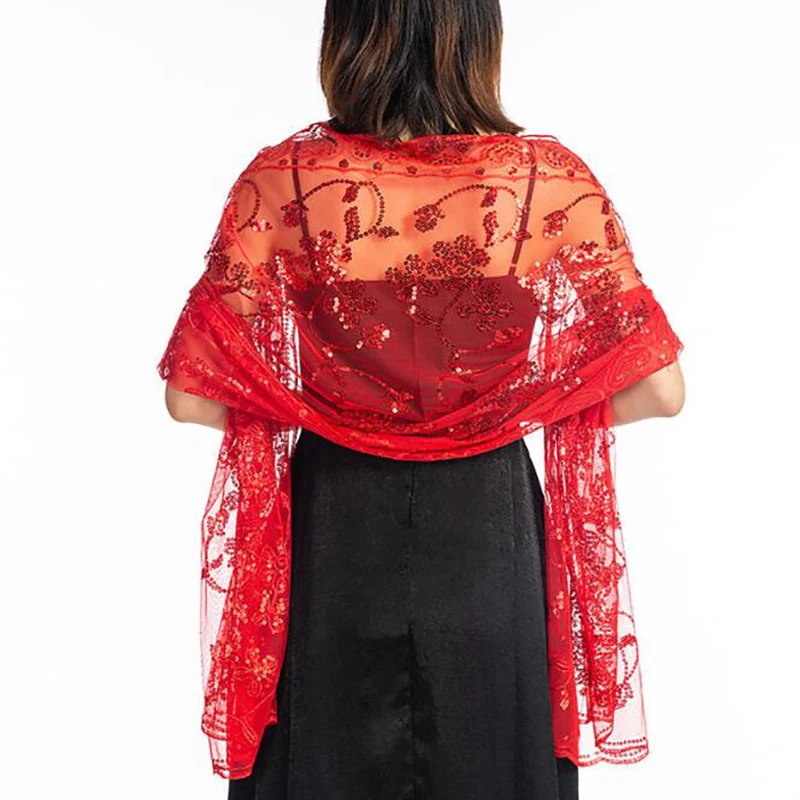 High Quality Lace Scarf Sequined Shawl Female New Wedding Cheongsam Floral Embroidery Accessories Bride Bridesmaid Party | Аксессуары