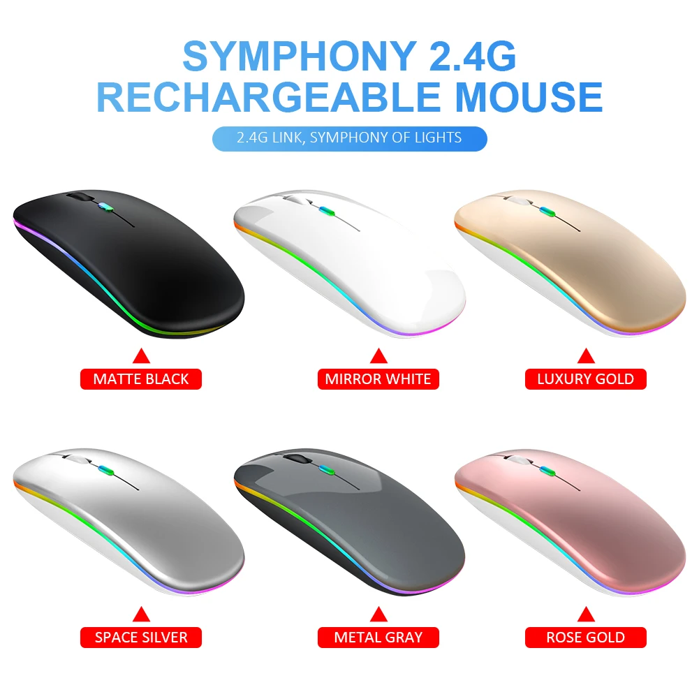 

Wireless Cursor Gaming Mouse Rechargeable RGB Luminous Mouse Curosr With 7 Changeable LED Colors For Computer Accessories