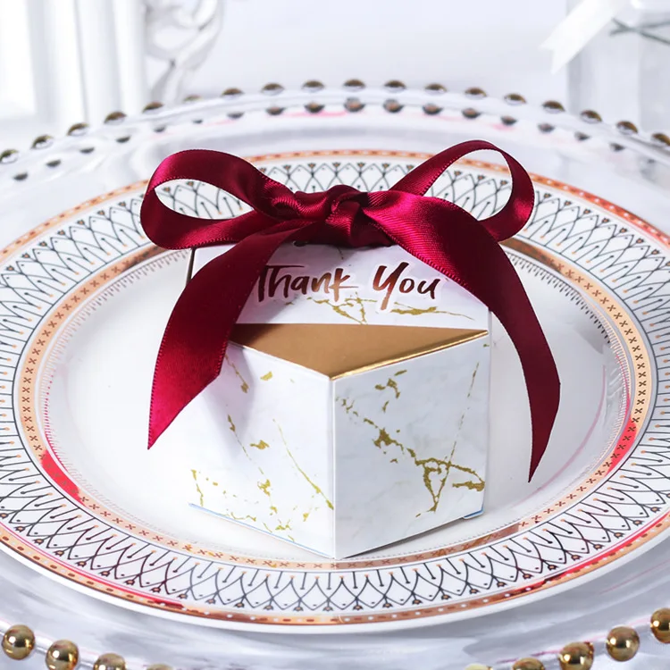 Golden Marble Gift Boxes Paper Box For Guests Candy Chocolate Cupcake With Ribbon Wedding Party Favors | Дом и сад