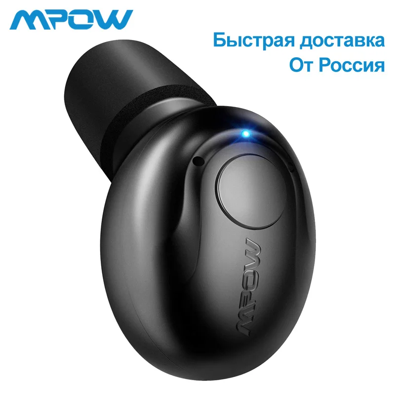 Black Mpow EM1 одиночные Bluetooth 4,1 Наушники Беспроводные Мини невидимые наушники в ухо бизнес вкладыши портативные наушники с микрофоном/Чехол - Цвет: Black