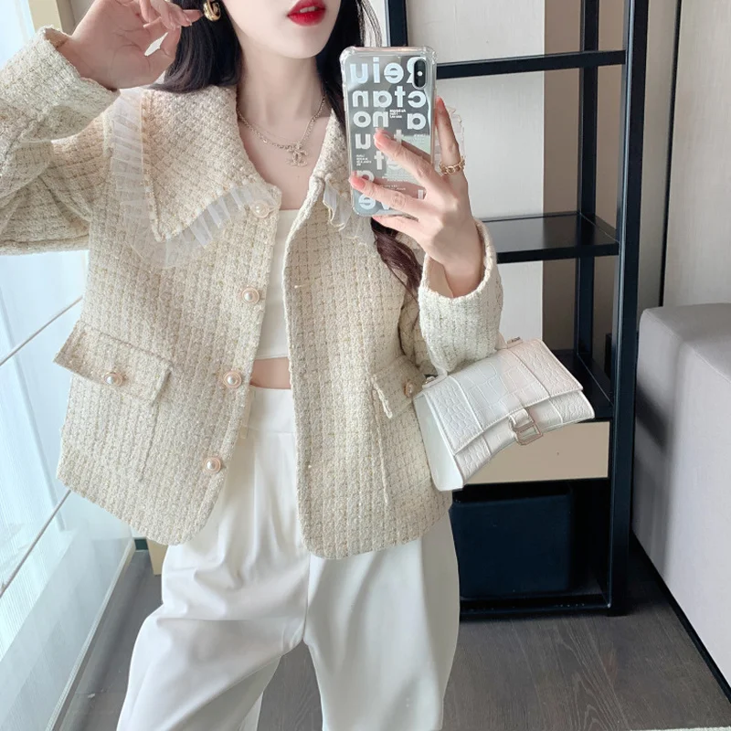 

Куртка женская однотонная на пуговицах, с круглым воротником и карманами, Корейская одежда, осень 2021