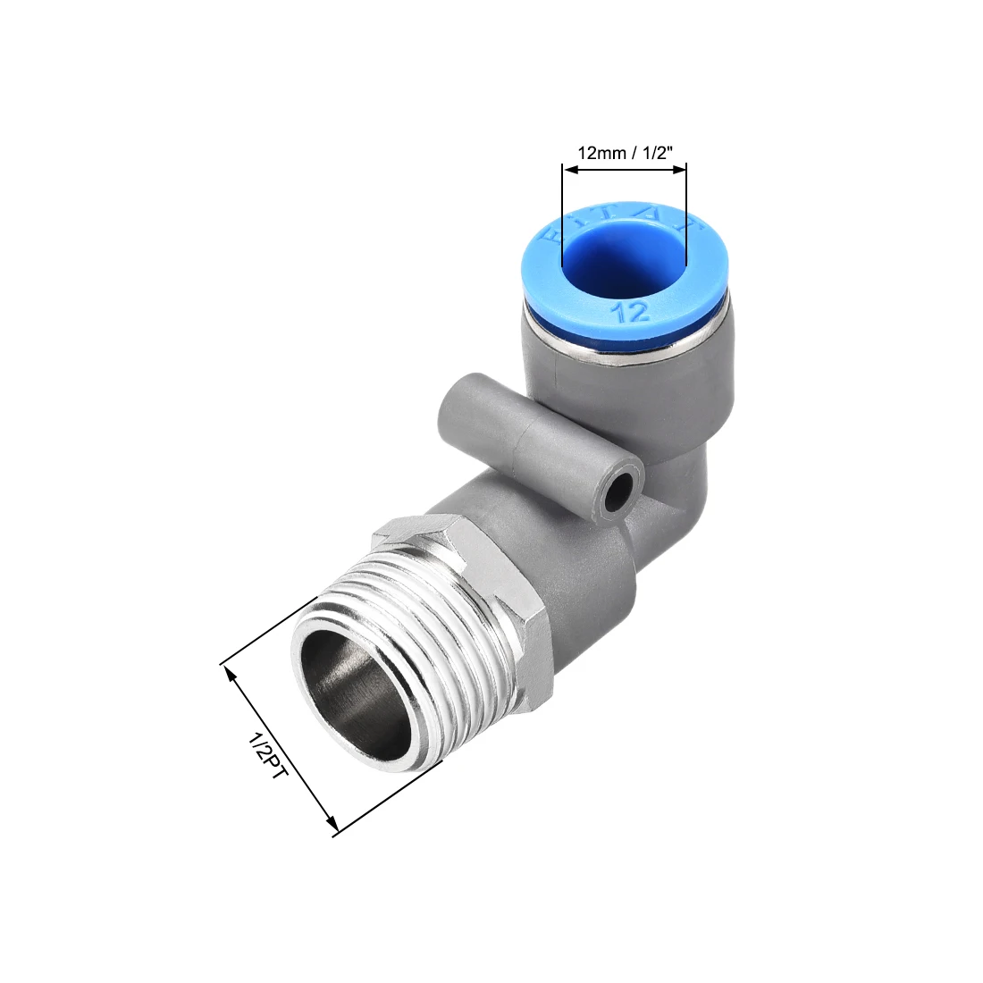 

Uxcell Elbow Push to Connect Air Fittings 12mm Tube OD X 1/2PT Male Thread Pneumatic Quick Release Connectors Grey