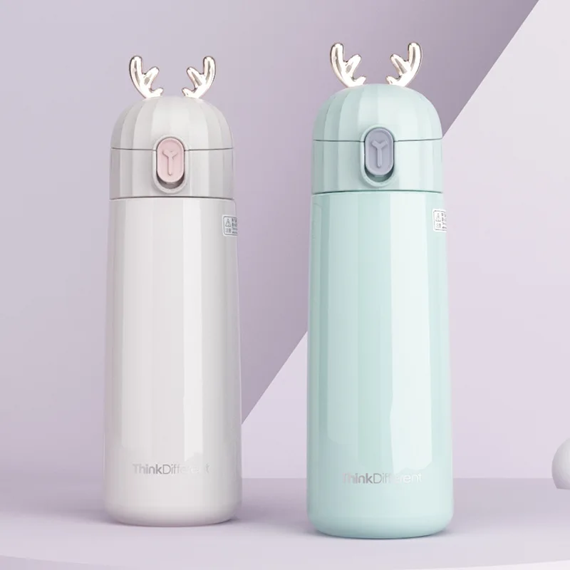 Bpa-free 270 мл милые 304 Термосы Из Нержавеющей Стали, двухслойные термосы с ушами оленя, термос, Дамская термальная бутылка для воды