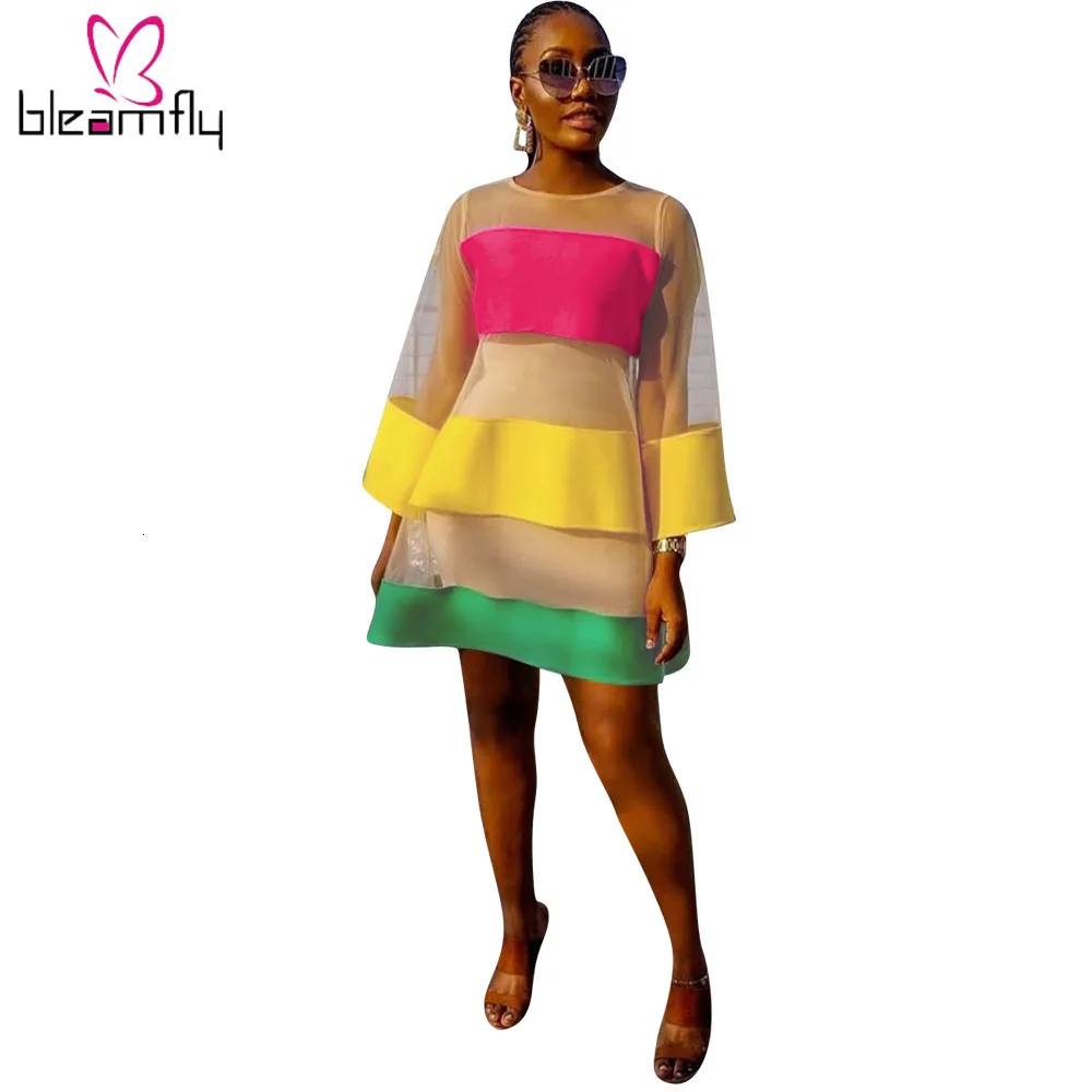 2019 женское летнее разноцветное мини повседневное пляжное платье трапециевидной