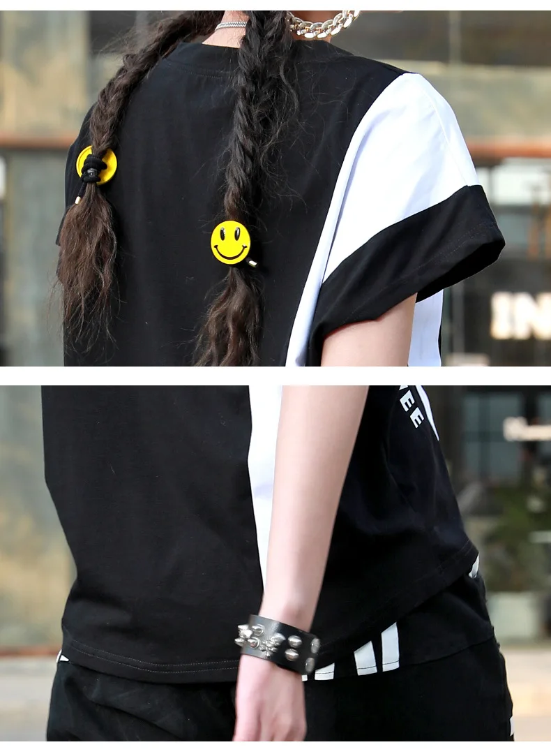 

Vefadisa Black Letter Print Women T-shirt 2021 Summer Stitching Color T-shirt Short Sleeve Plus Size Female T-shirt QYF5226