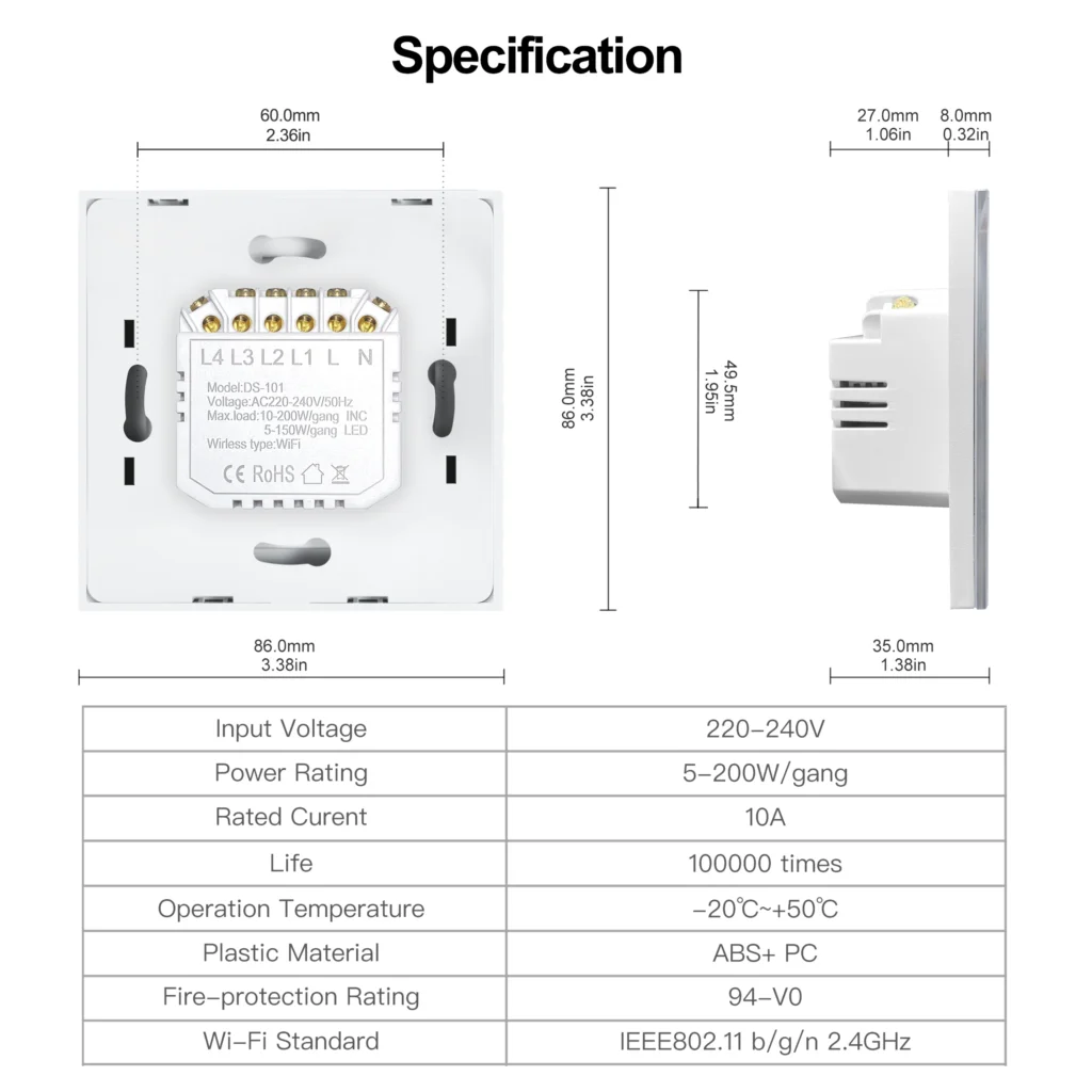 Tuya Smart Wifi сенсорный светильник Переключатель ЕС 220V без нейтральный провод