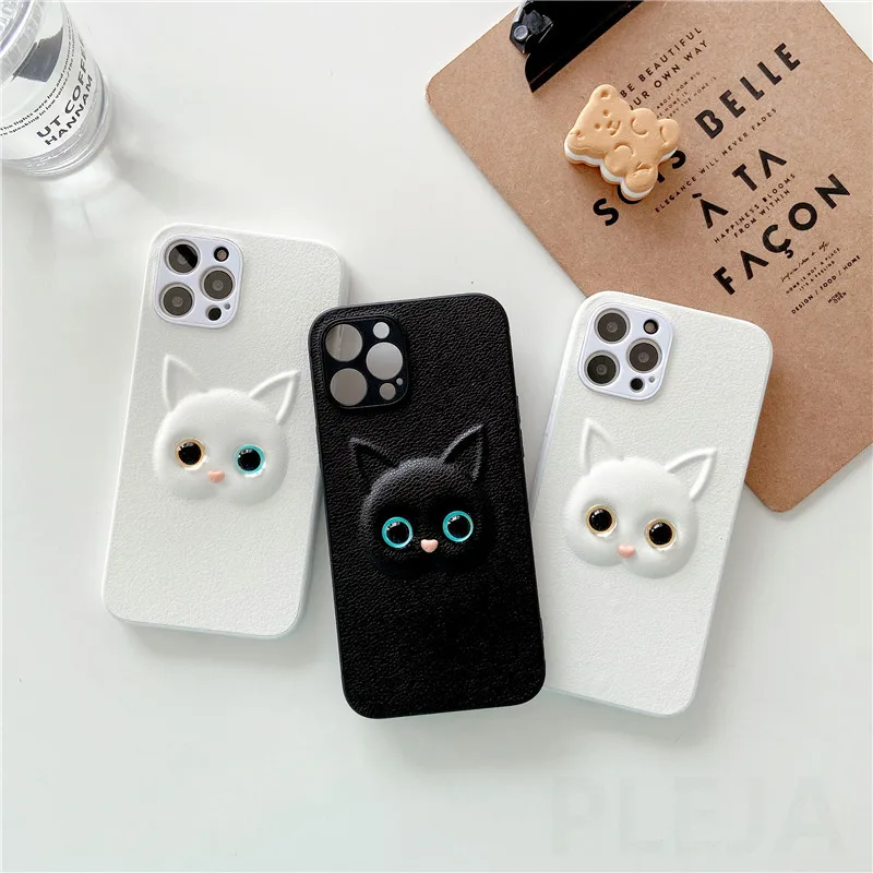 Cute 3D Cat Phone Case For iPhone i12 mini 12 11 Pro Max 7 8 Plus SE 2020 X XR XS Full Protection Coque Soft Leather Shell | Мобильные