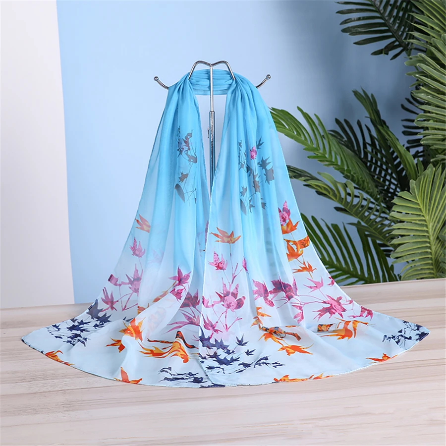 Новый Летний шифоновый шелковый шарф женская тонкая шаль с цветочным принтом и