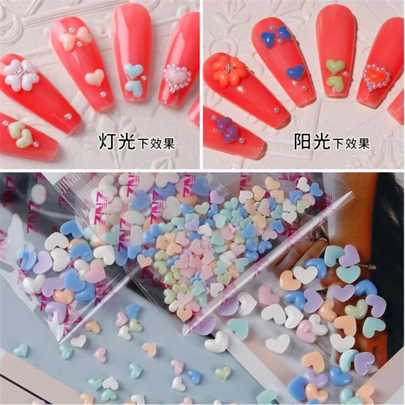 

50pcs/bag new creative resin heart loose beads connectors for diy phone case nails manicure decorate jewelry accessories