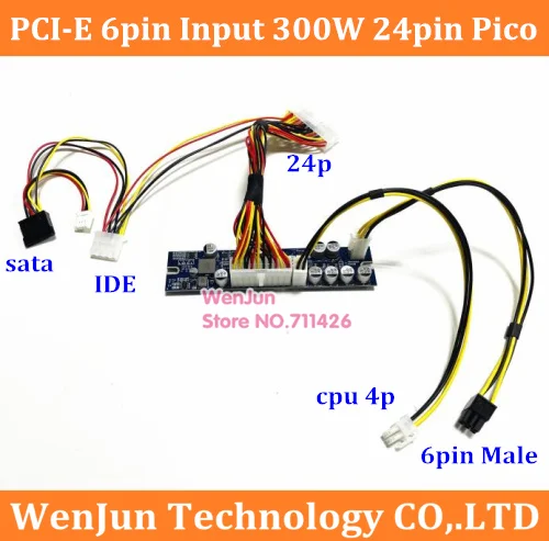 Módulo de Alimentação Pci-e 6pin 300w com Entrada de 24pin Módulo de Alimentação Scom c Pico Psu Automático Mini Itx Módulo de Alimentação de Alto Cabeçote Itx para Mineração Cabos de computador e conectores