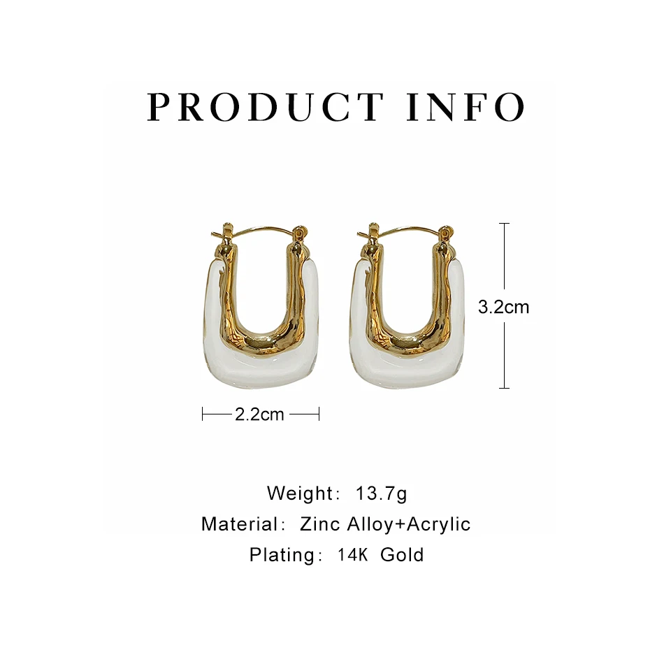 

Peri'sBox Exaggerated Transparent Resin U-Shaped Hoop Earring For Women Large Acrylic Irregular Geometric Vintage Huggie Earring