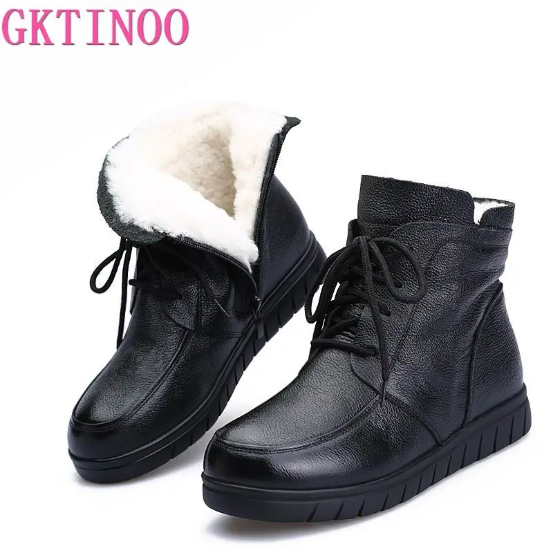 Женские Теплые ботильоны GKTINOO Зимние из натуральной кожи на плоской подошве со