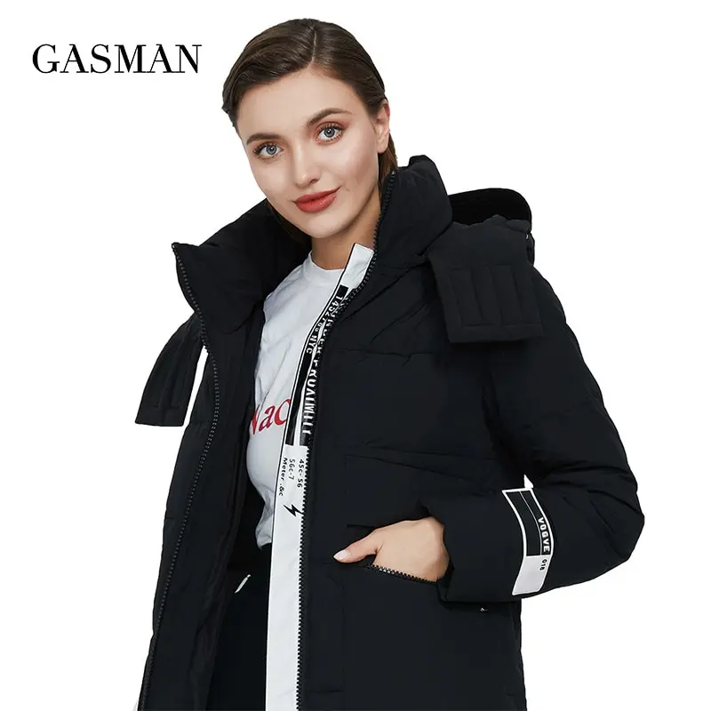 GASMAN Белая теплая Модная длинная пуховая Парка женская зимняя куртка Верхняя