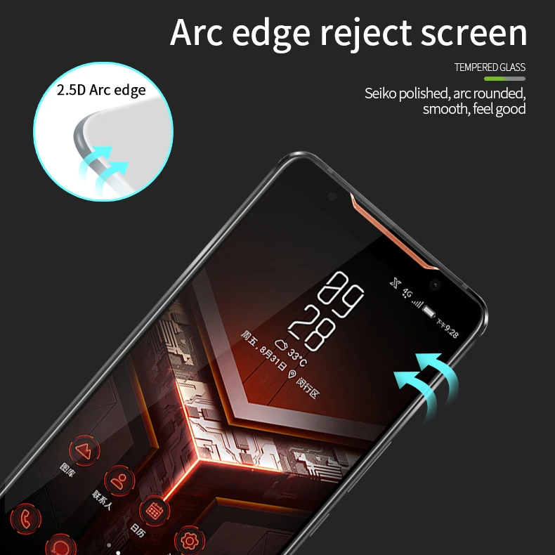 For Asus ROG Phone2 Tempered Glass 2.5D Curved Full Coverage Screen Protector Phone 2 ZS660KL Anti-Scratch | Мобильные телефоны и