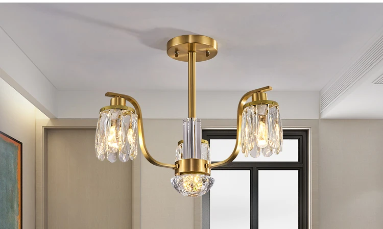 

Light luxury crystal chandelier living room lamp modern minimalist copper dining room bedroom lighting American style lamps
