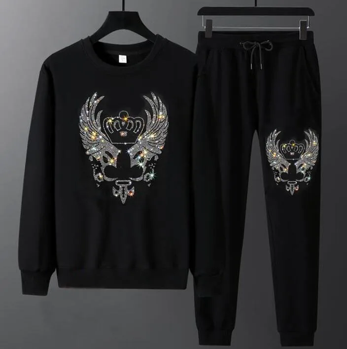 

2021 New Men's Autumn Rhinestones Sets Tracksuit Men Sportswear Male Suit Rhinestones Two Piece Set