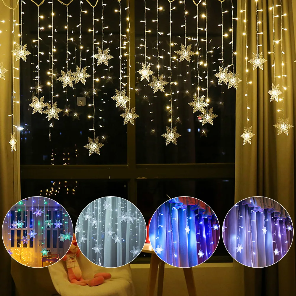 

Christmas Decoration Curtain LED Snowflake String Lights Flashing Lights Waterproof Holiday Party Connectable Wave Fairy Light