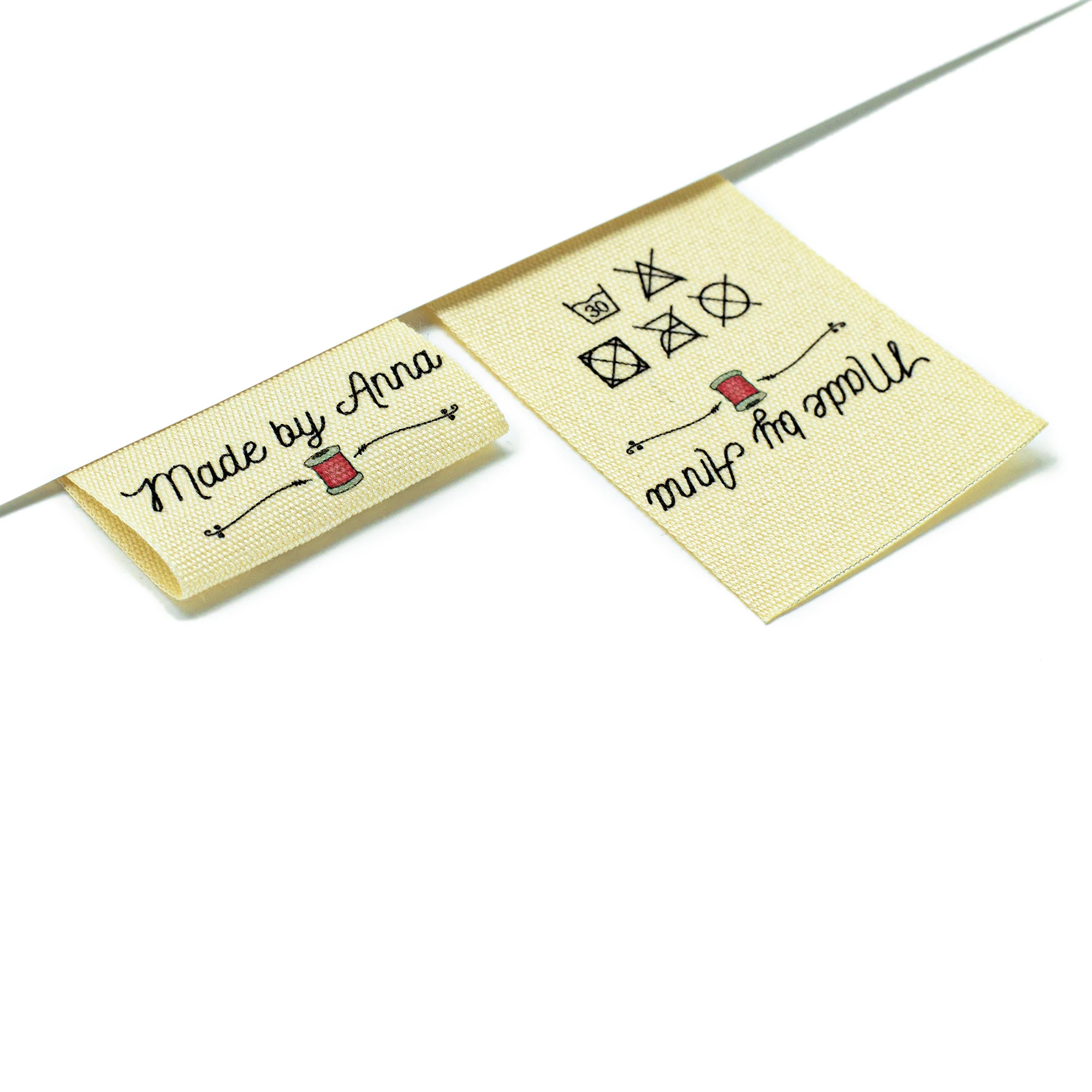

Custom Beige　Sewing label, Fold, Custom Clothing Labels - Fabric Name Tags, Logo or Text, Cotton Ribbon, Custom Design (FR199