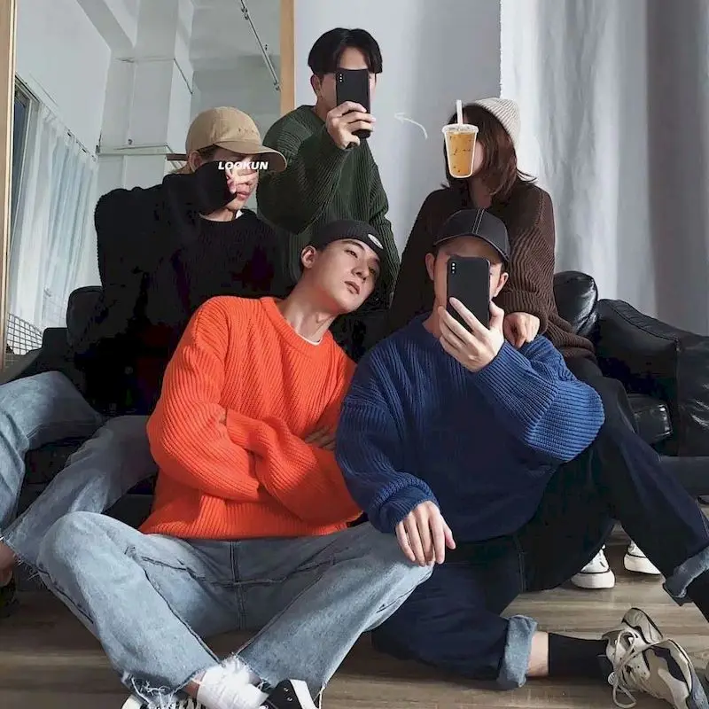 

Sweater Mens Streetwear Autumn Winter Warm Pullover Solid 8 Colors Casual O-Neck Pull Homme Oversized Men Jumper Oversized y2k
