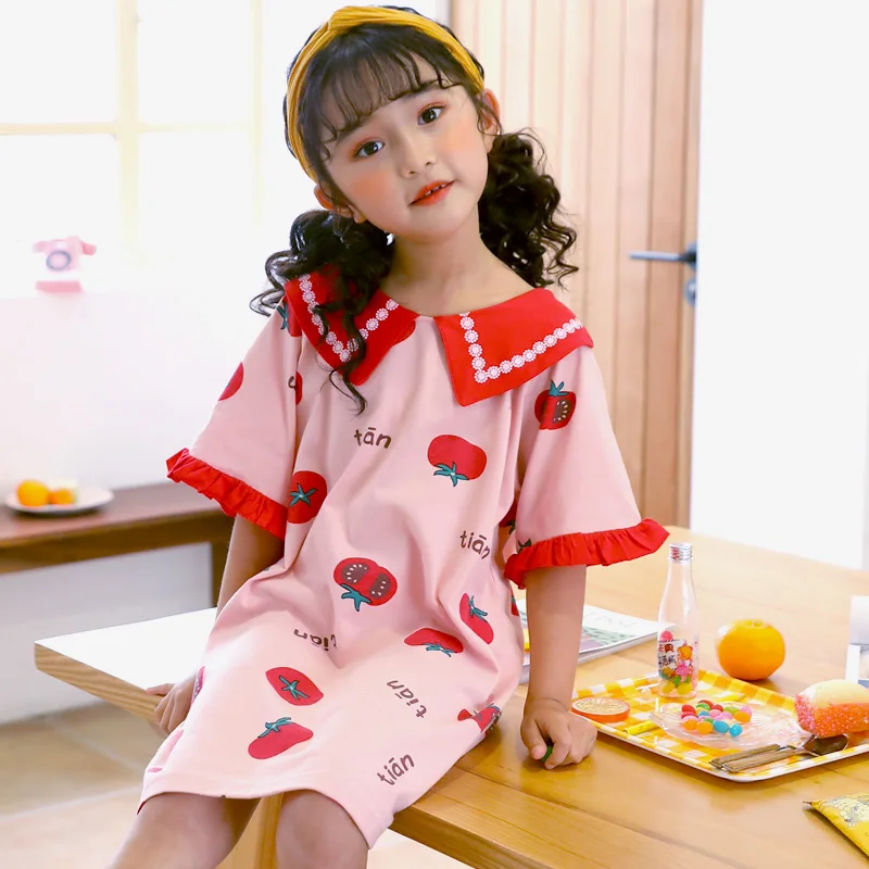 

New Kids Nightwear Summer Short Sleeve Girls Nightgowns Cartoon Cute Youth Students Cotoon Pijama Nightdress Casual Baby Clothes