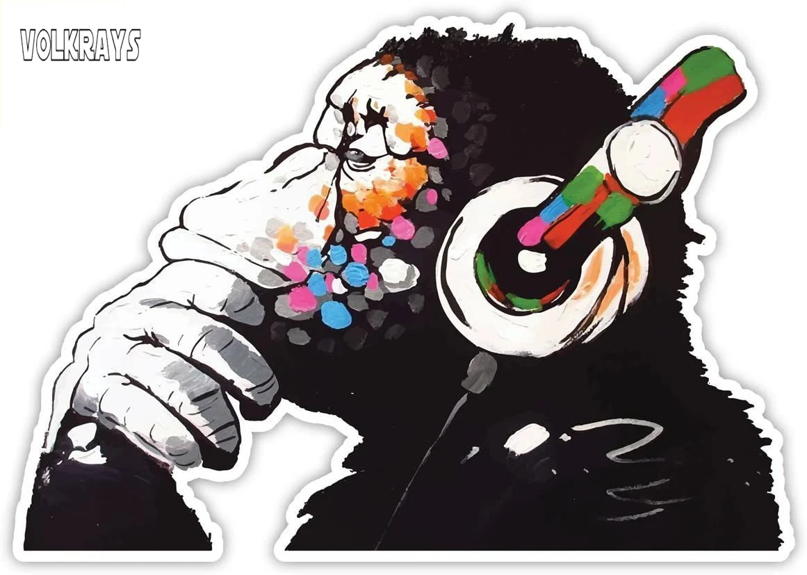 Volkrays забавная Автомобильная наклейка Thinker Monkey наушники виниловая