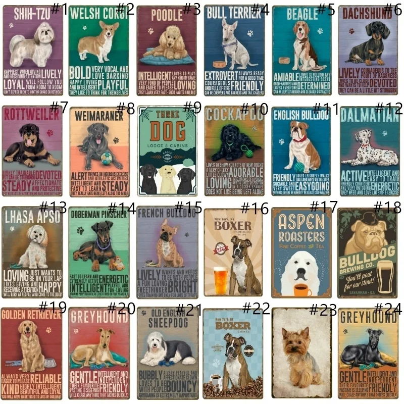 

American Style Animals Pet Dog Decor Wall Art Painting Poster Vintage Metal Tin Signs Home Bar Living Room Decoration