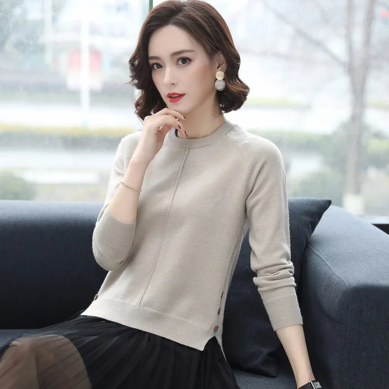 Обычный стиль женский свободный свитер новинка 2019 весна и осень тонкий с круглым