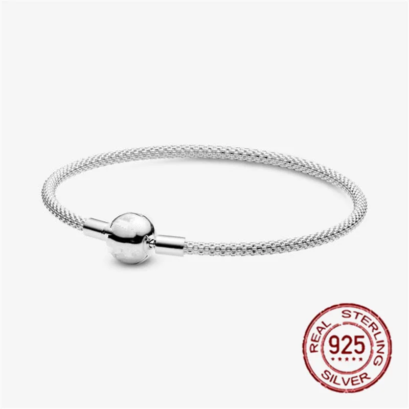 

TOP Selling 925 Sterling Silver Moments Mesh Bracelet Snake Chain Charm Beads Bracelet For Women Fashion DIY Jewelry 6 Styles