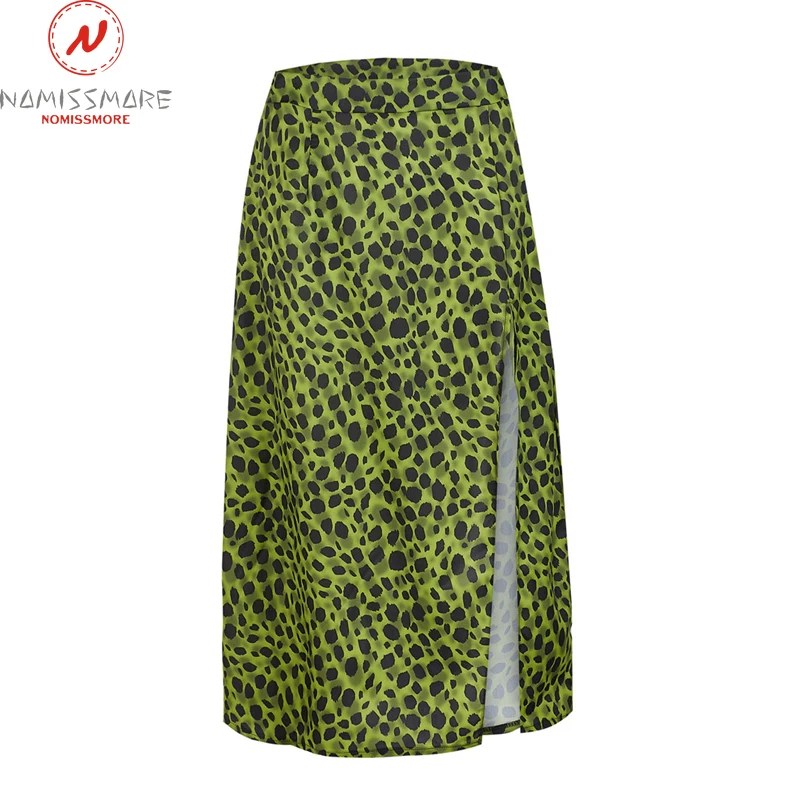 

Women Skirts for Streetwear Patchwork Design High Split High Waist Leopard Print Mid-Calf Skirt Lady Summer Slim Party Skirts