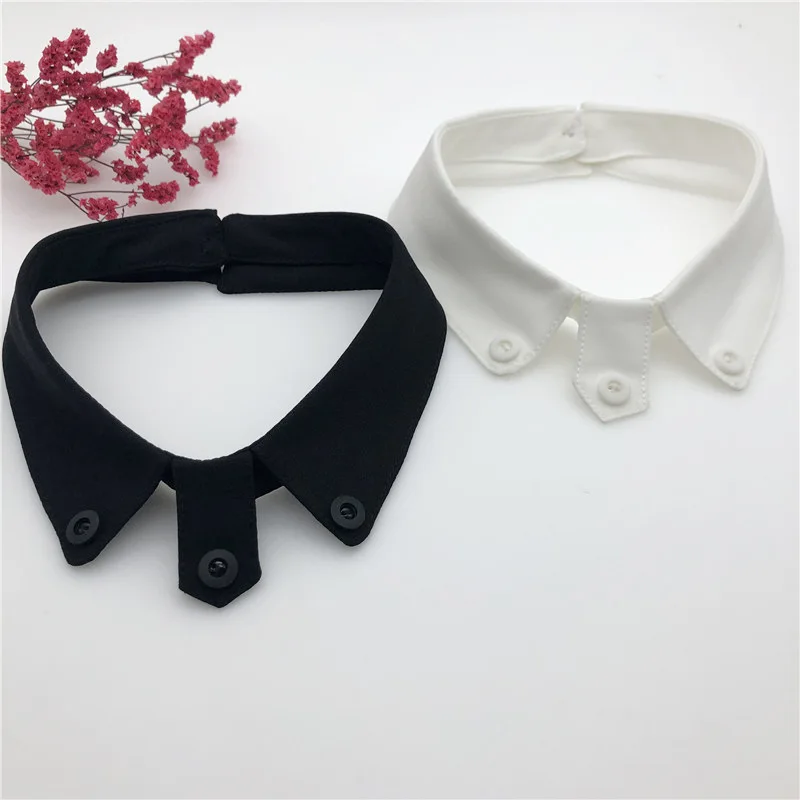 1pcs black Женский Галстук из шифона и хлопка с леопардовым принтом, джинсовый воротник с пуговицами, искусственный воротник с элегантным съемным воротником, съемный топ с отворотом - Цвет: 1pcs black