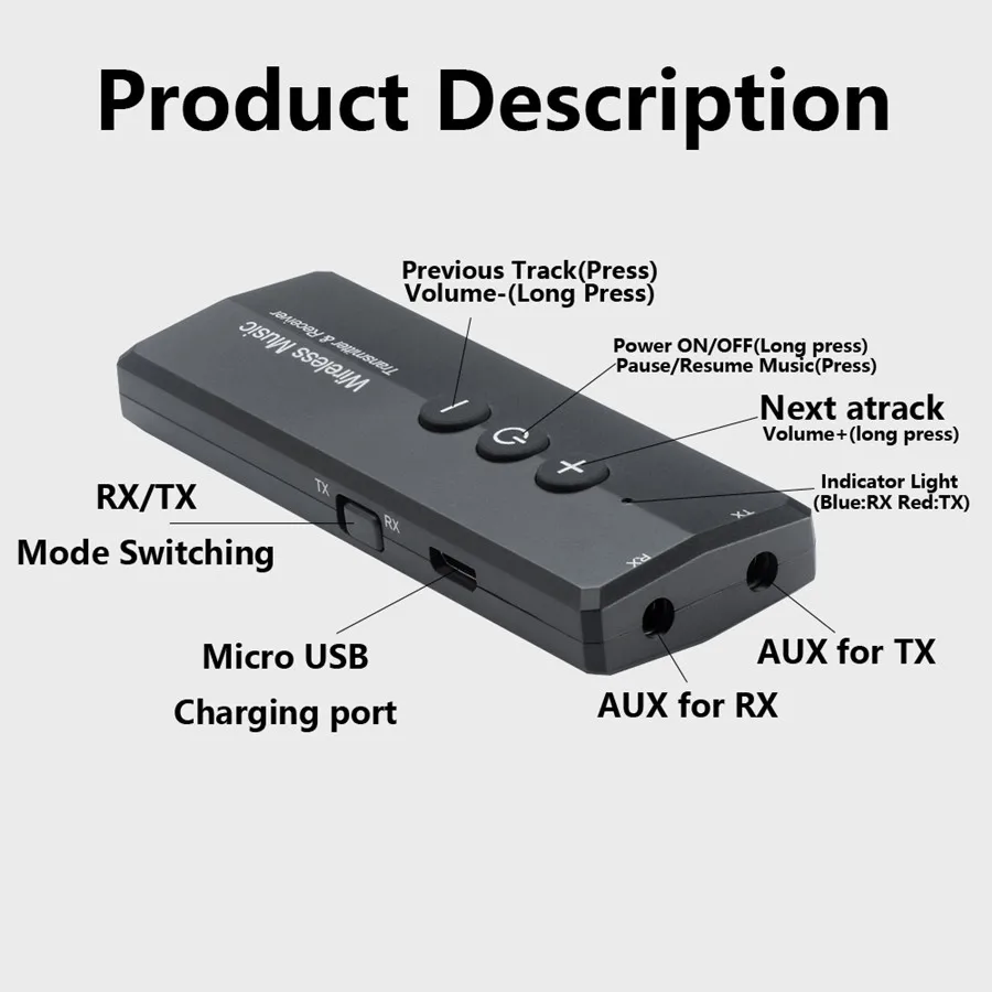 Передатчик и приемник VIKEFON Bluetooth 5 0 для ТВ ПК автомобильных наушников RCA разъем Aux 3